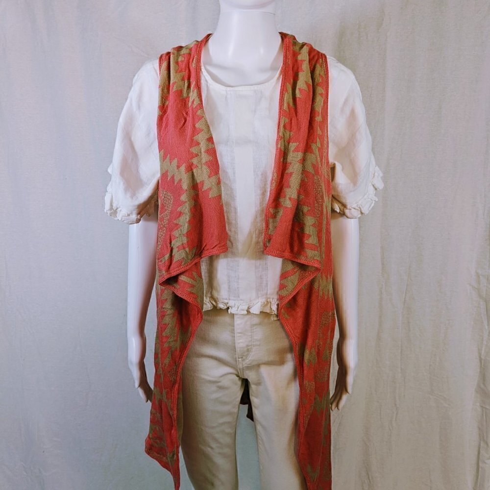 Pink & Tan Tribal Print Sleevelss Waterfall Sweater Size S